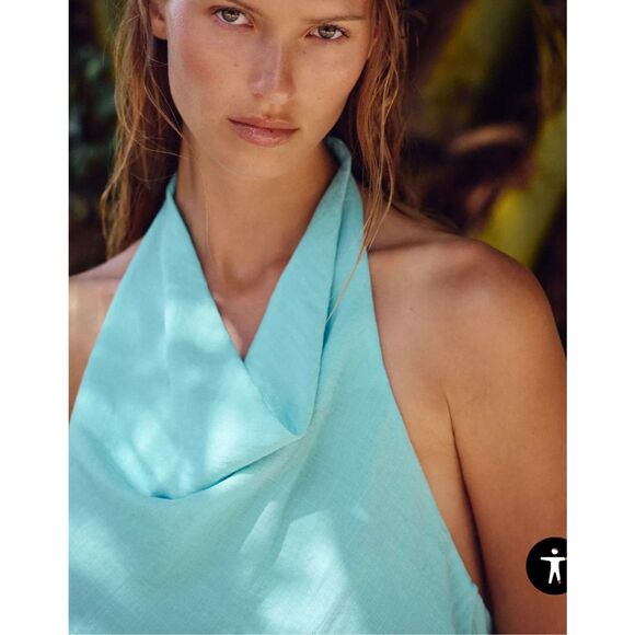 Zara Flowy Halter Top XS Turquoise - Picture 3 of 9